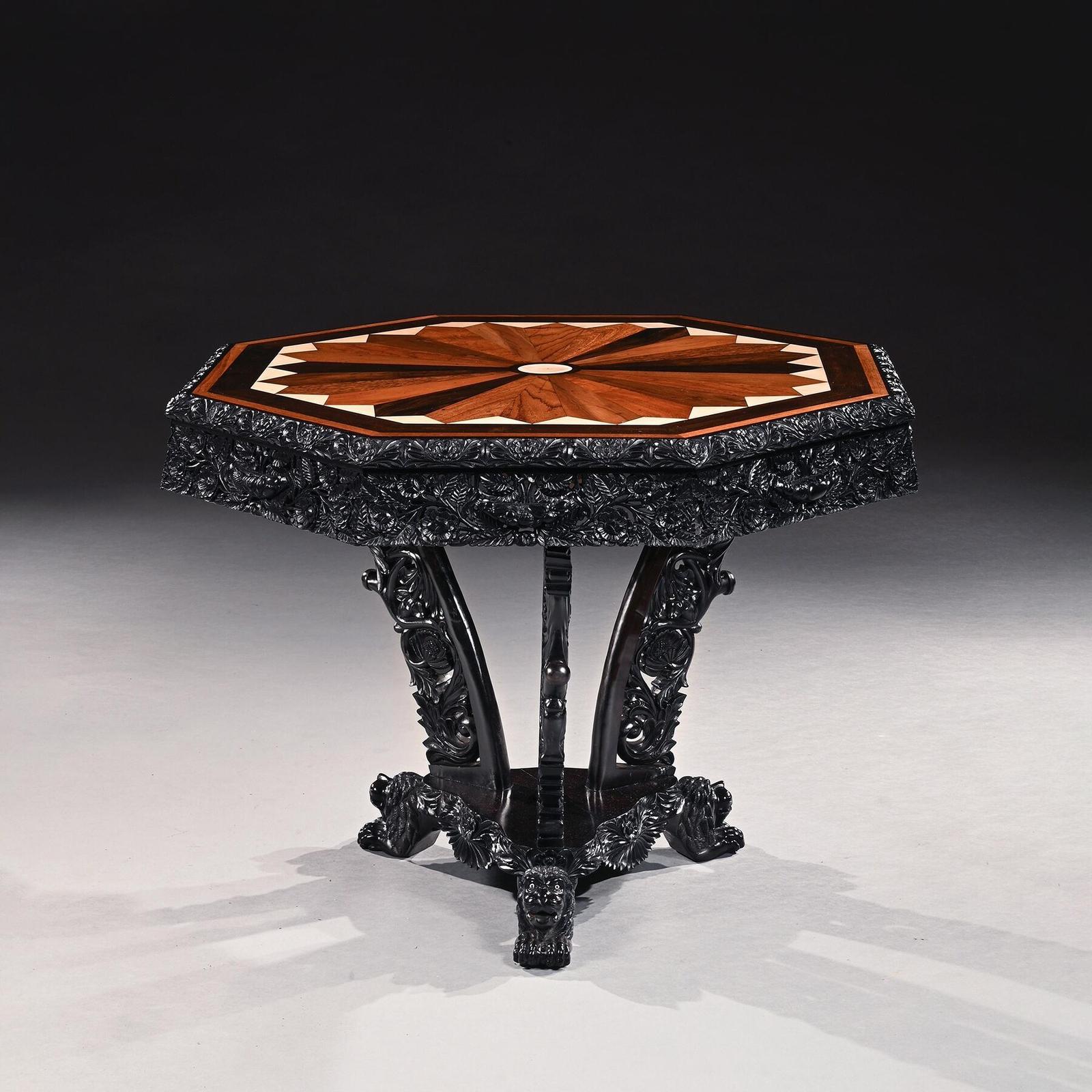 Ceylonese 19th Century Ebony & Specimen Wood Centre Table Galle District (1 of 8)