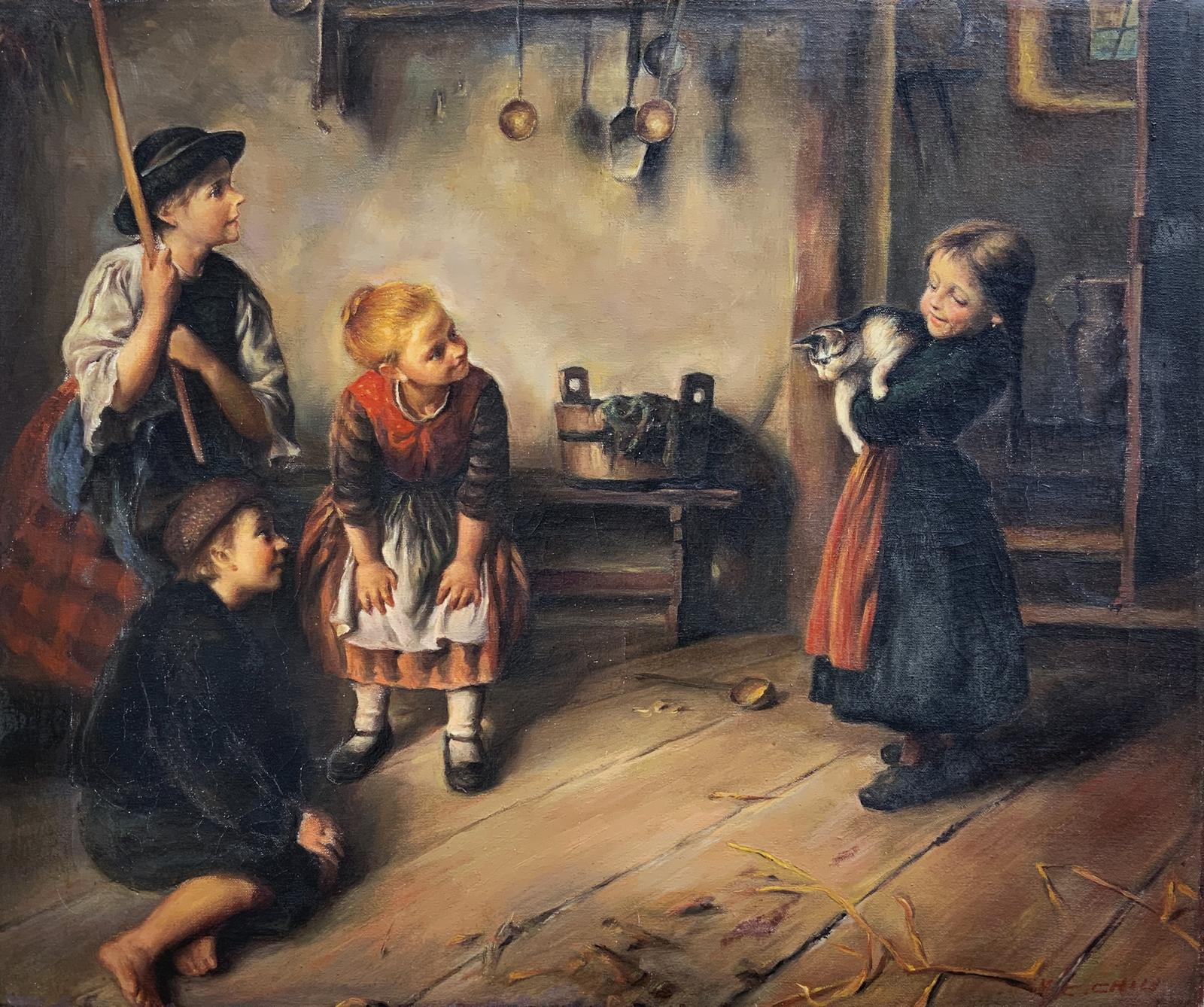 Dutch Children Genre Oil Painting Antique Mid-century Original (1 of 14) Dutch Children Genre Oil Painting Antique Mid-century Original (1 of 14)
