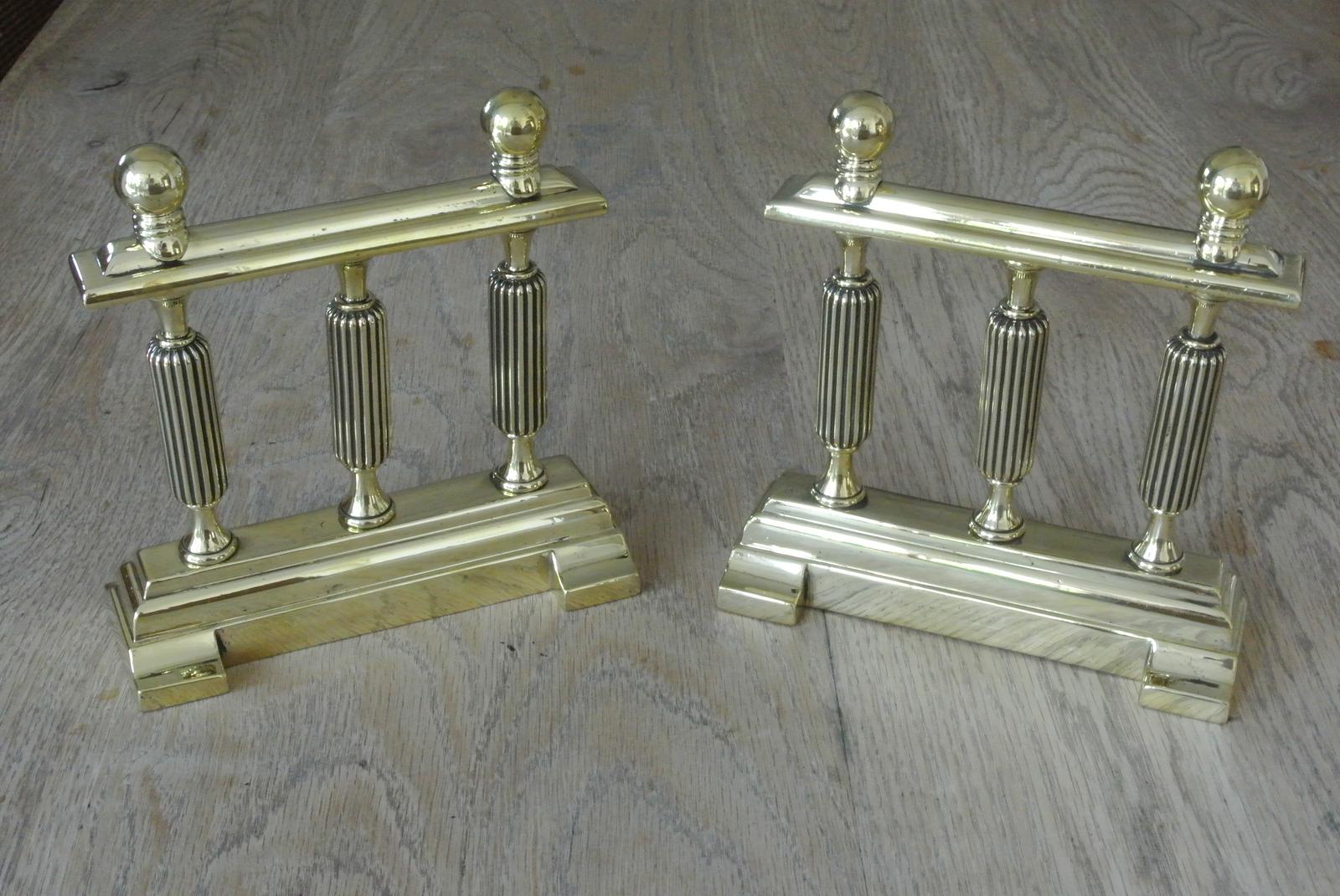 Quality Pair of Victorian William Tonks Brass Fire-dogs Fire Iron Rest Andirons c.1880 (1 of 5)