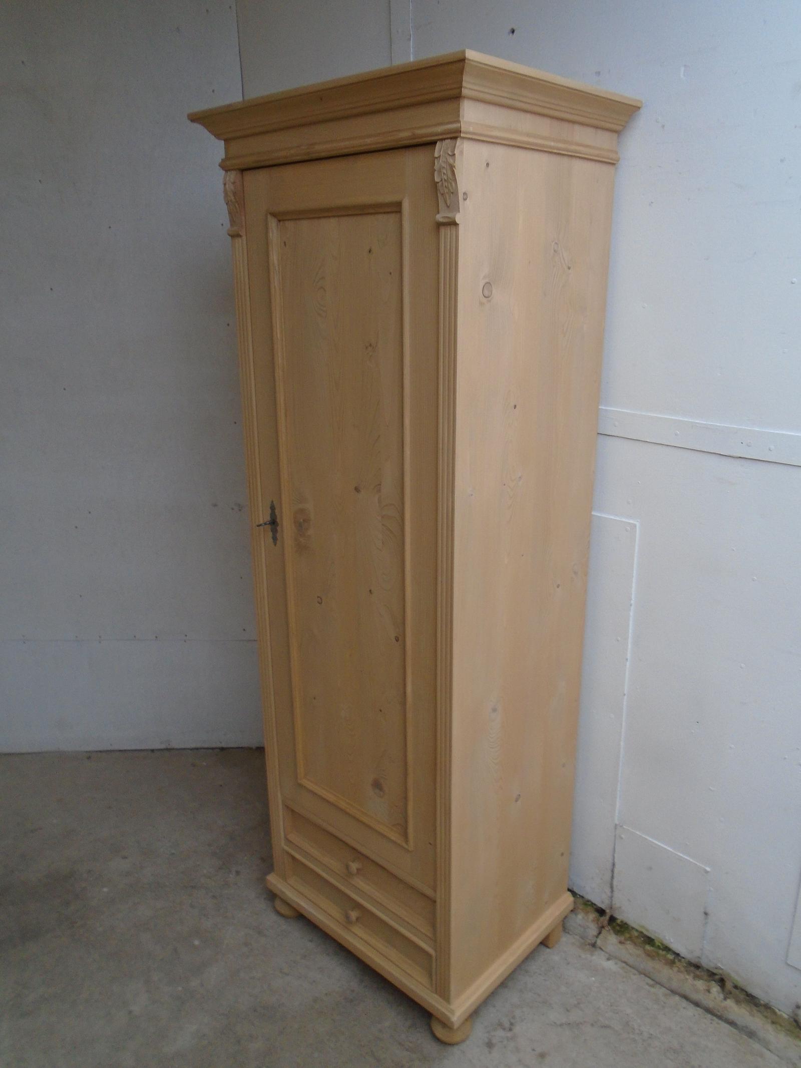 Tall & Deep 1 Door 2 Drawer Antique Pine Child's Wardrobe to wax / paint (1 of 11)