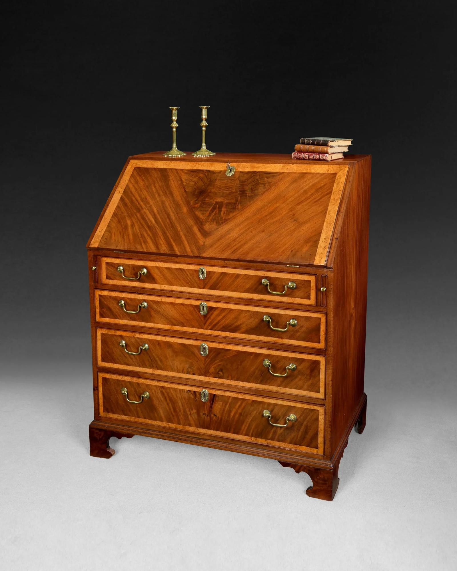 George III Mahogany & Burr Yew Wood Bureau (1 of 5)