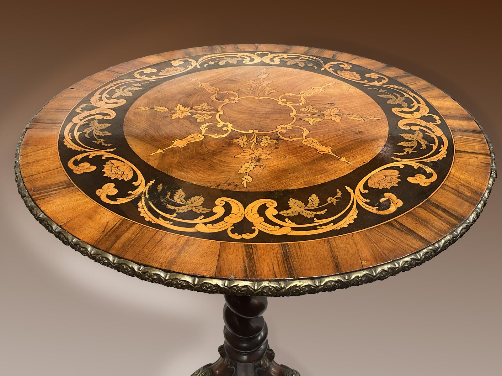 Good Quality English Walnut & Marquetry Circular Wine Table (1 of 5)