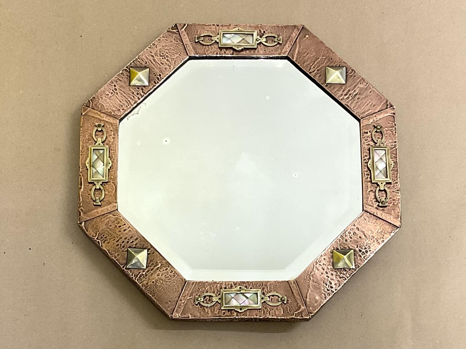 Arts & Crafts Copper, Brass & Mother of Pearl Octagonal Mirror Antique c.1900 (1 of 9) Arts & Crafts Copper, Brass & Mother of Pearl Octagonal Mirror Antique c.1900 (1 of 9)