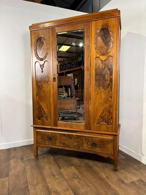 Edwardian Walnut Single Door Mirrored Wardrobe with Carved Panels (1 of 13) Edwardian Walnut Single Door Mirrored Wardrobe with Carved Panels (1 of 13)