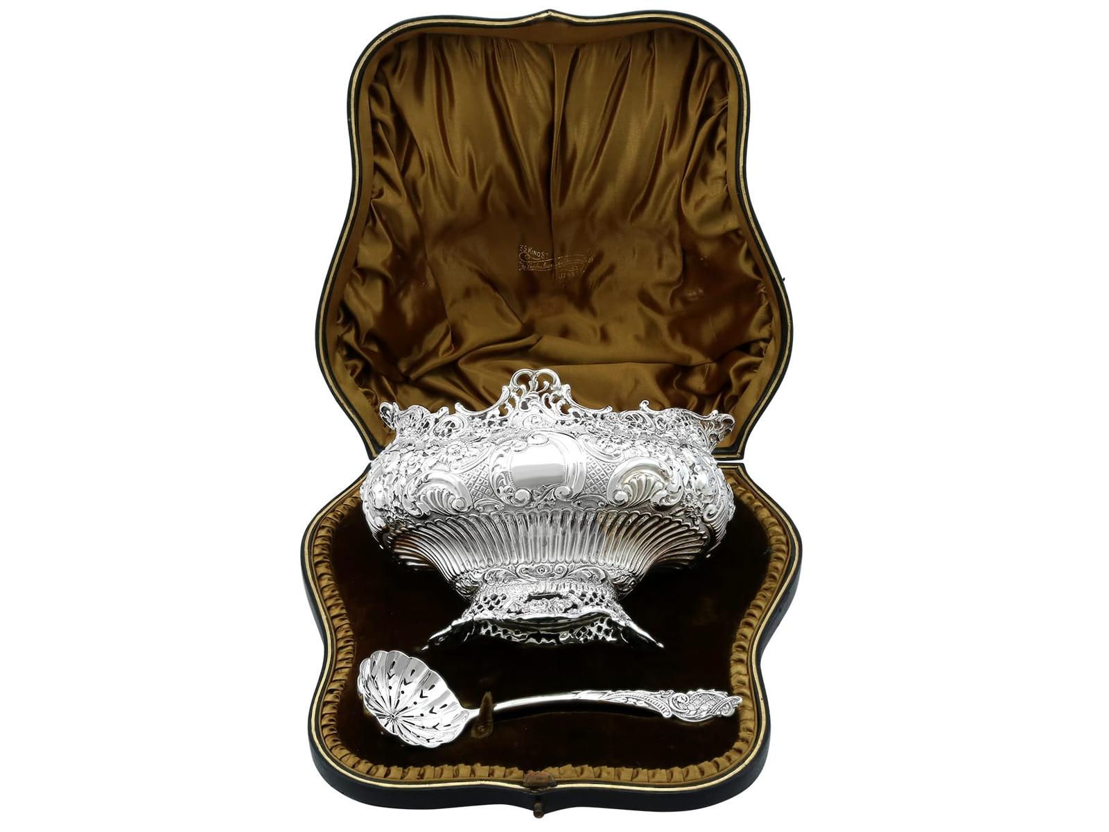 Antique Victorian Sterling Silver Sugar Sifter Spoon and Sugar Bowl (1898) (1 of 15)