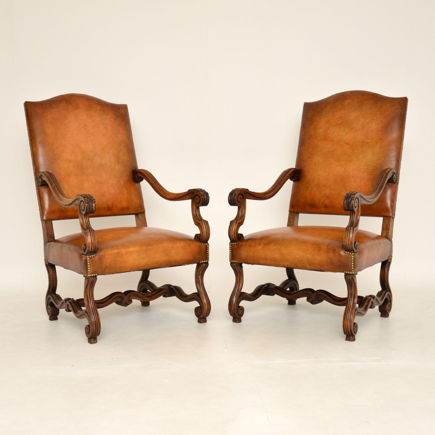 Pair of Antique Swedish Leather & Walnut Armchairs (1 of 10) Pair of Antique Swedish Leather & Walnut Armchairs (1 of 10)