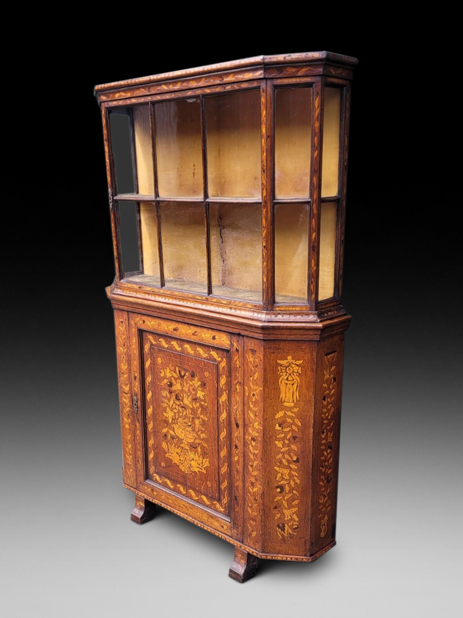 19th Century Dutch Marquetry Display Cabinet (1 of 2)