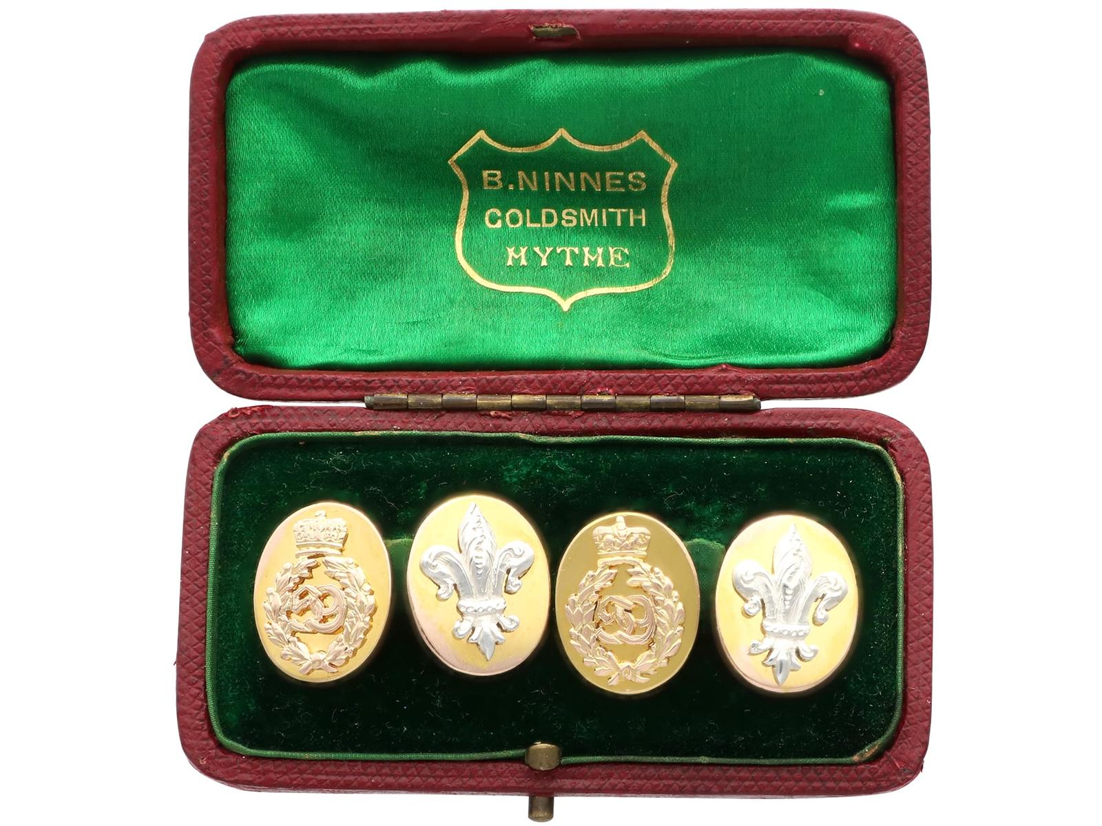 Antique 9ct Yellow Gold Regimental Cufflinks c.1880 (1 of 9)