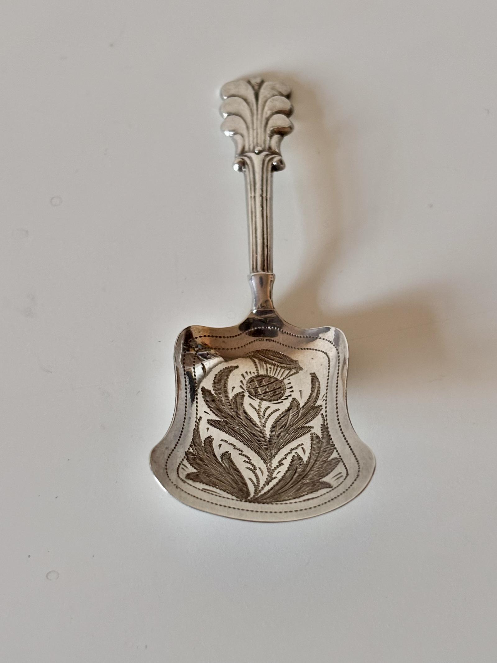 Victorian Silver Caddy Spoon by Hilliard & Thomason 1856 Scottish Thistle (1 of 8)