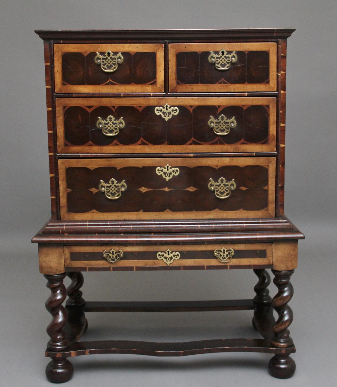 Early 20th Century Laburnam Oyster Chest on Stand in the Style of William & Mary (1 of 11)