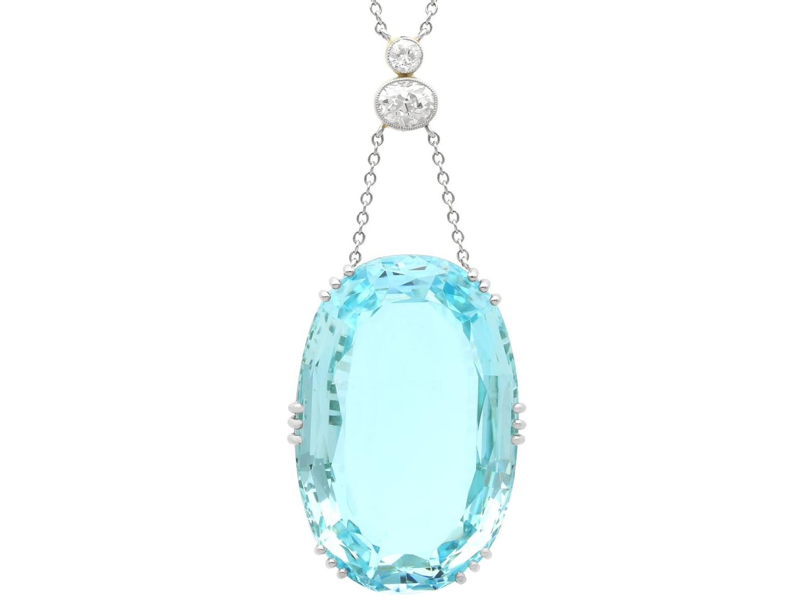 Antique/vintage 48.34ct Aquamarine and 0.70ct Diamond 18ct Yellow Gold and Platinum Necklace (1 of 14)
