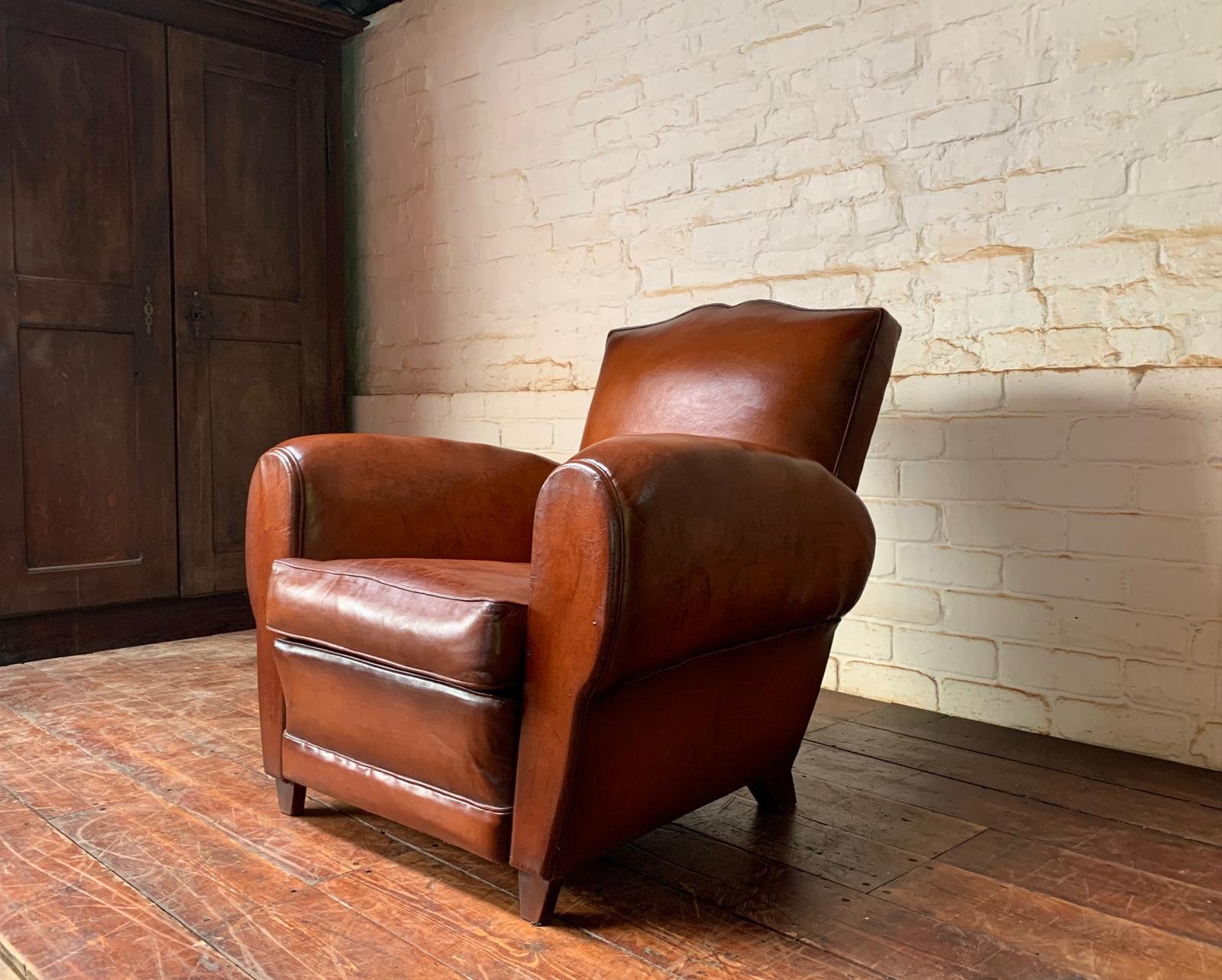 Stunning French Leather Club Chair - Havana Moustache Model c.1950 (1 of 12) Stunning French Leather Club Chair - Havana Moustache Model c.1950 (1 of 12)