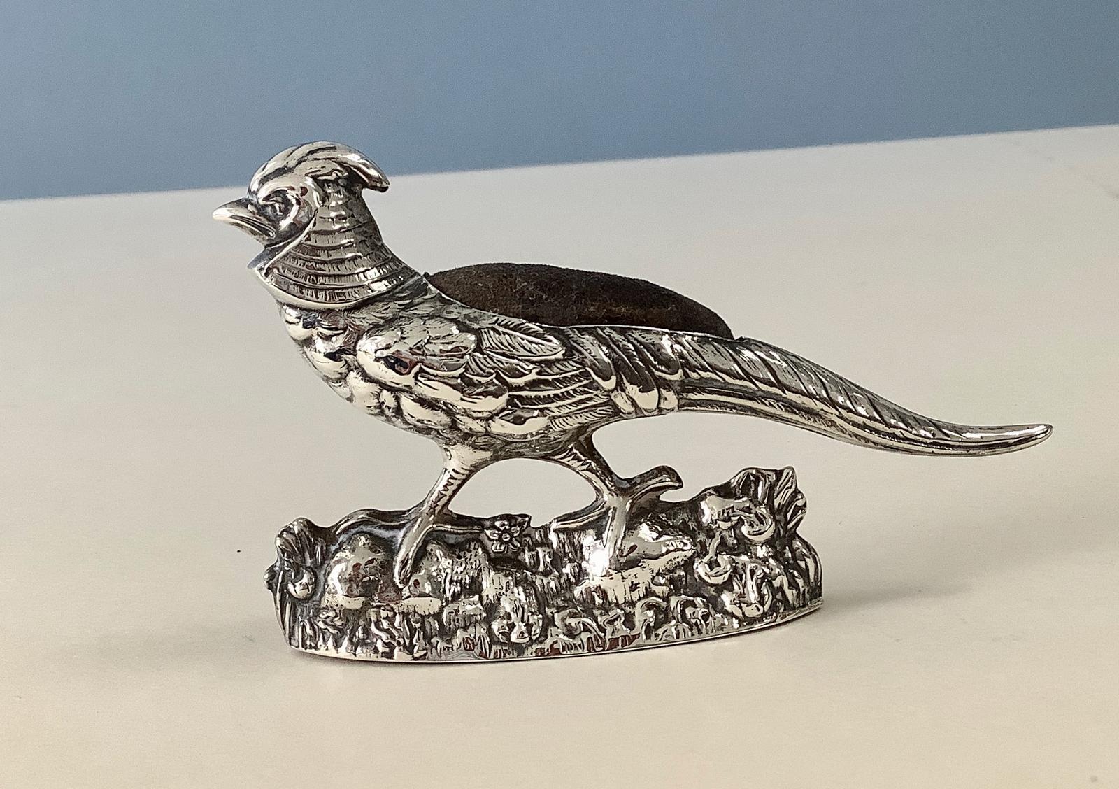 Antique Silver Pheasant Pin Cushion (1 of 6)