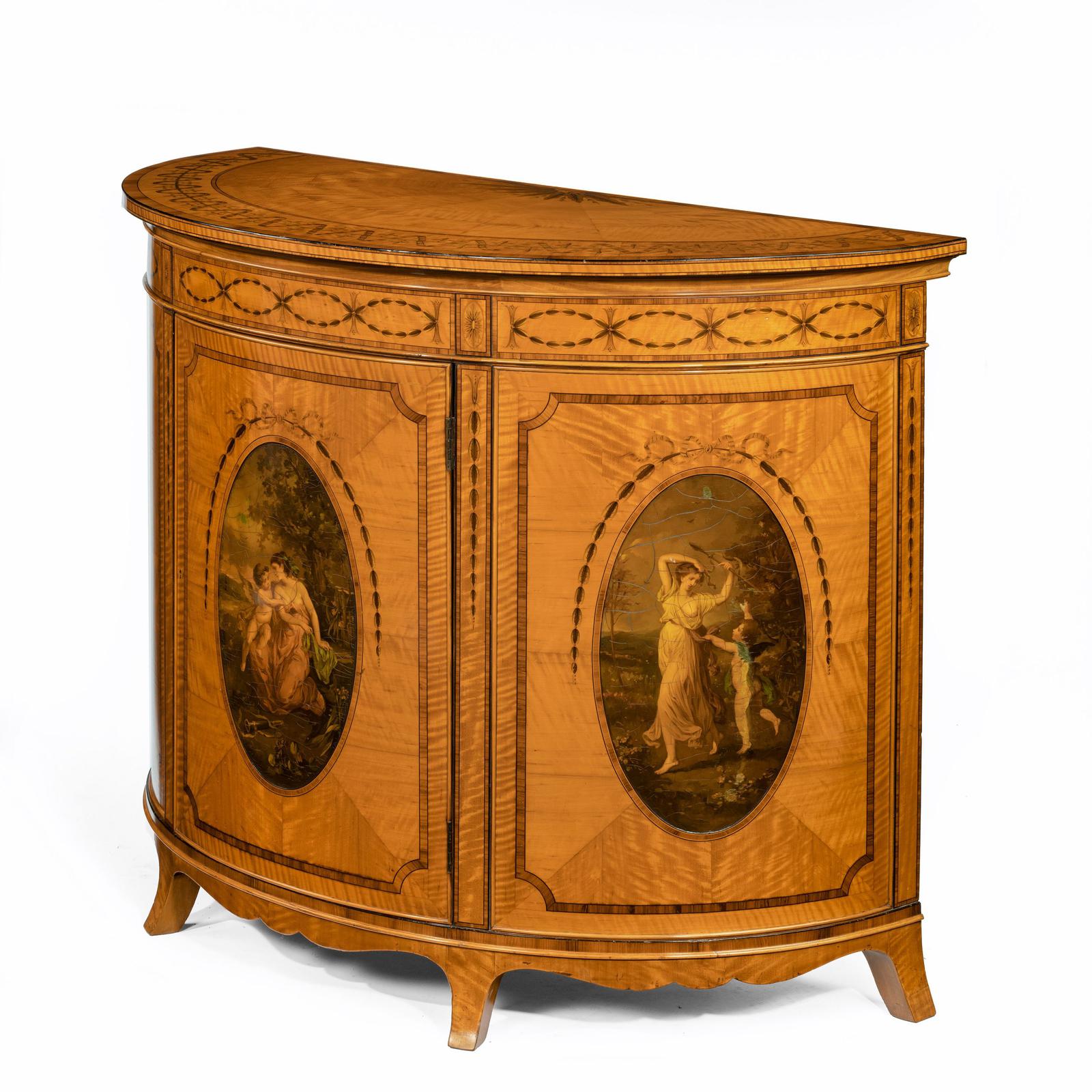 Fine Victorian Sheraton Revival West Indian Satinwood Demi lune Commode (1 of 7)