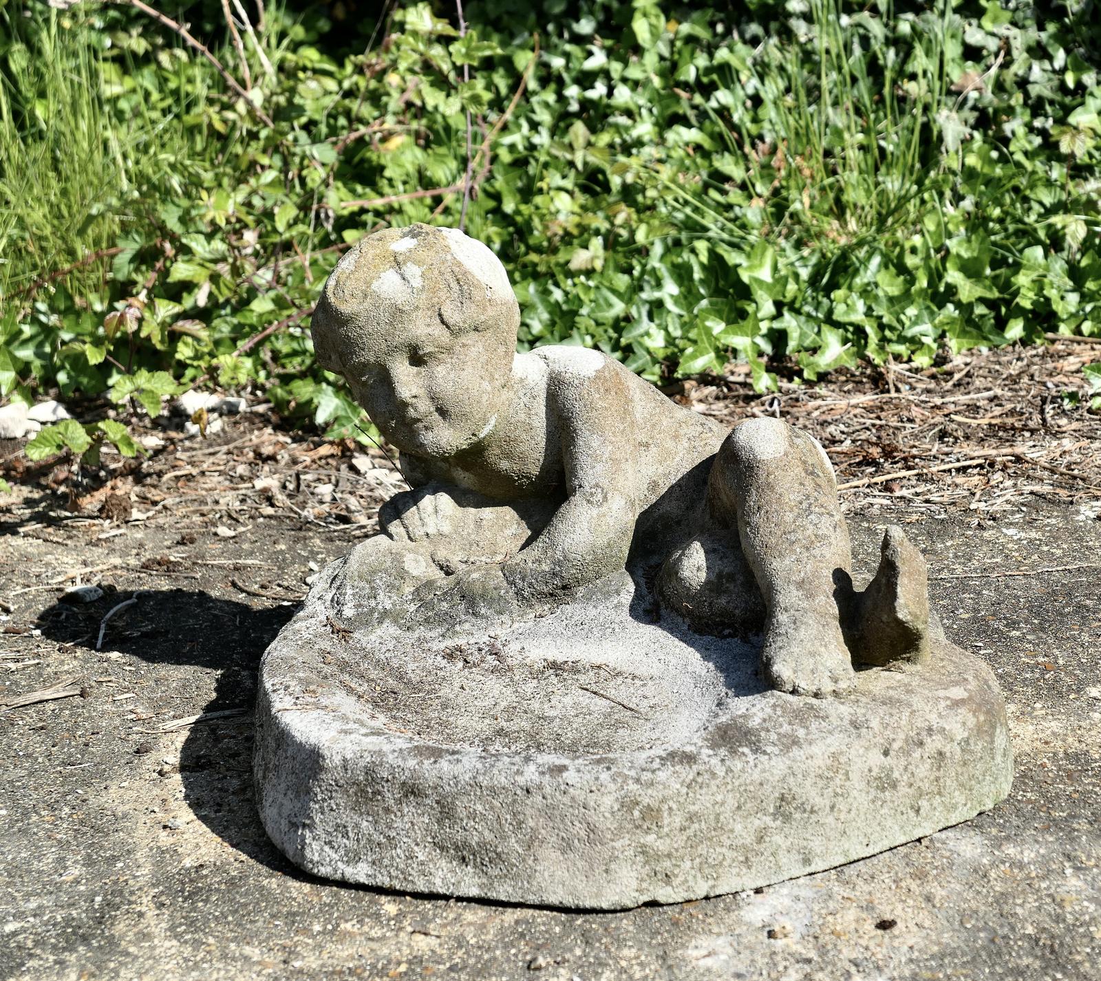 Weathered Garden Bird Bath with Small Child (1 of 5)