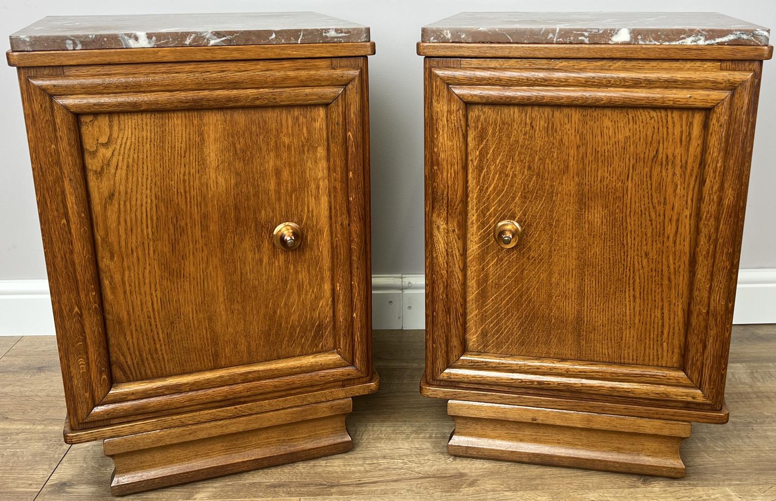 Pair of Bedside Tables French Style Oak Marble Top Cabinets (1 of 13) Pair of Bedside Tables French Style Oak Marble Top Cabinets (1 of 13)