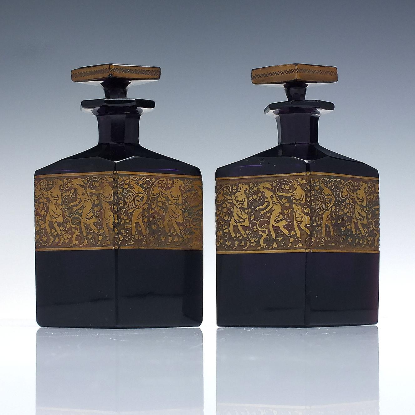 Pair of Art Deco Signed Moser Amethyst Glass Perfume Bottles c.1920 (1 of 8)