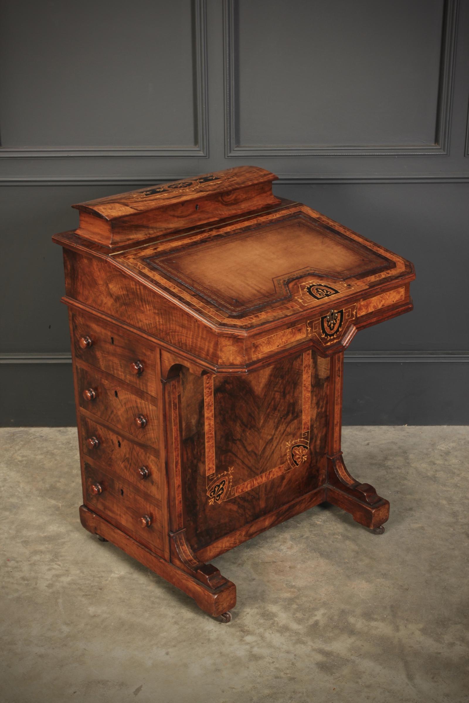 Figured Walnut Marquetry Inlaid Davenport Desk (1 of 16)