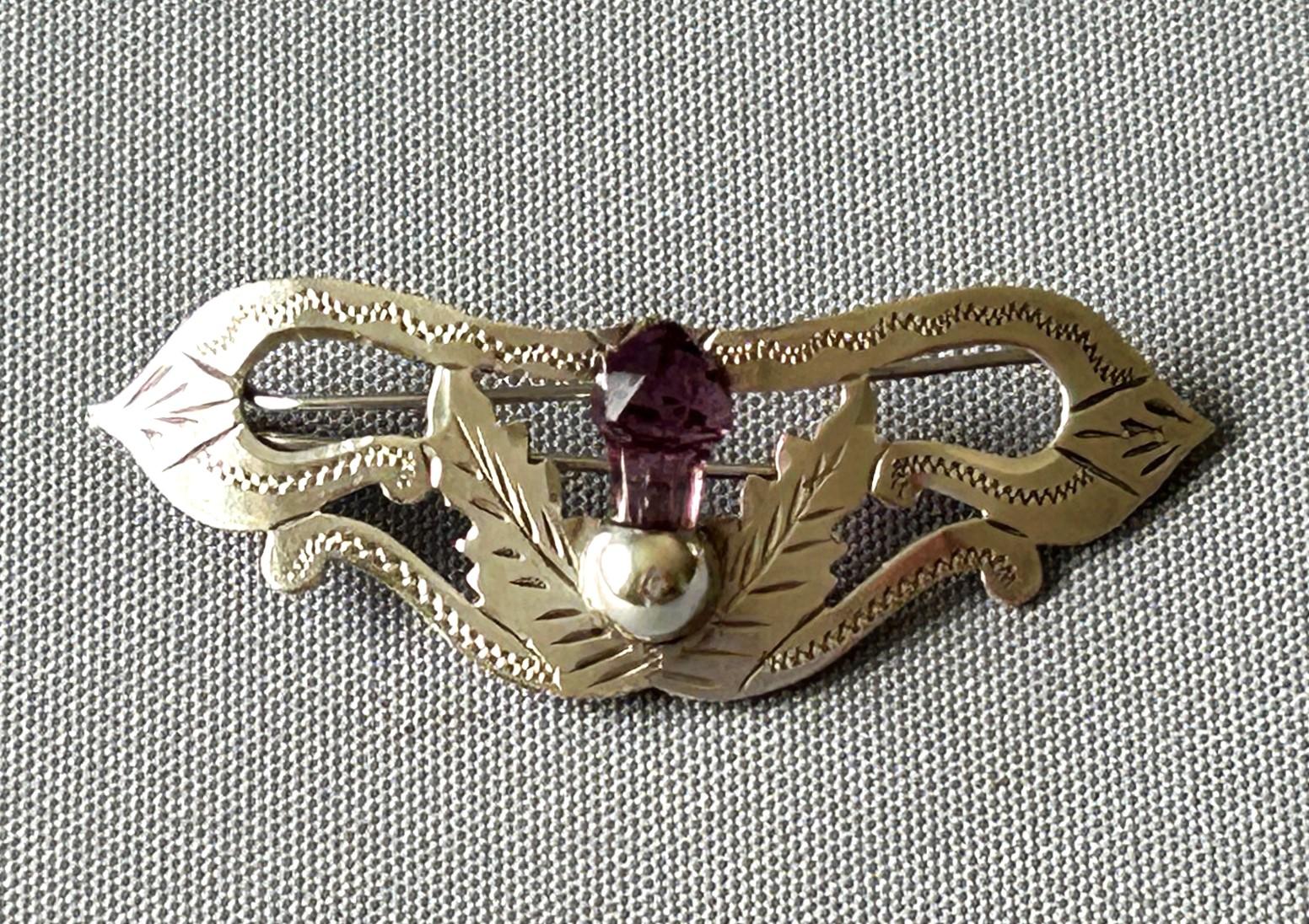 Rare Hallmarked Edwardian Silver & Amethyst Glass Hair Slide (1 of 6)