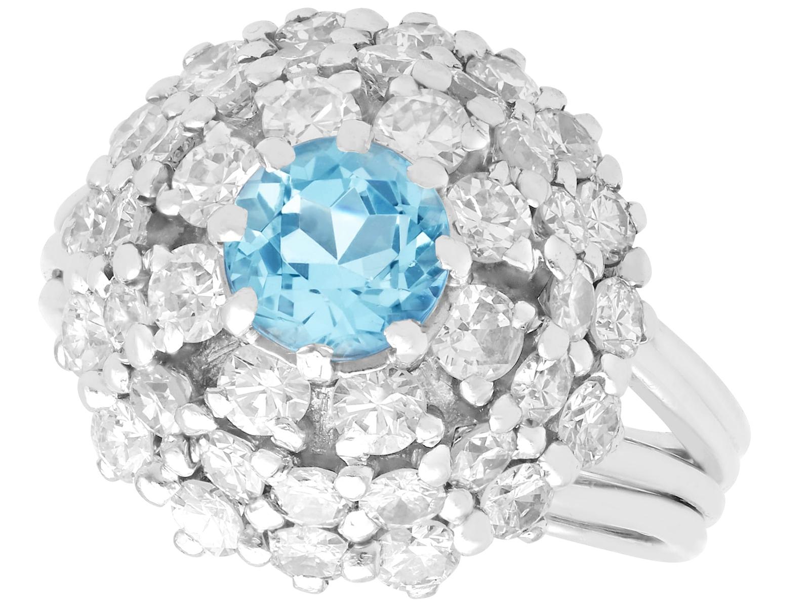 Vintage 0.63ct Aquamarine & 2.39ct Diamond, 18ct White Gold Dress Ring c.1960 (1 of 9)