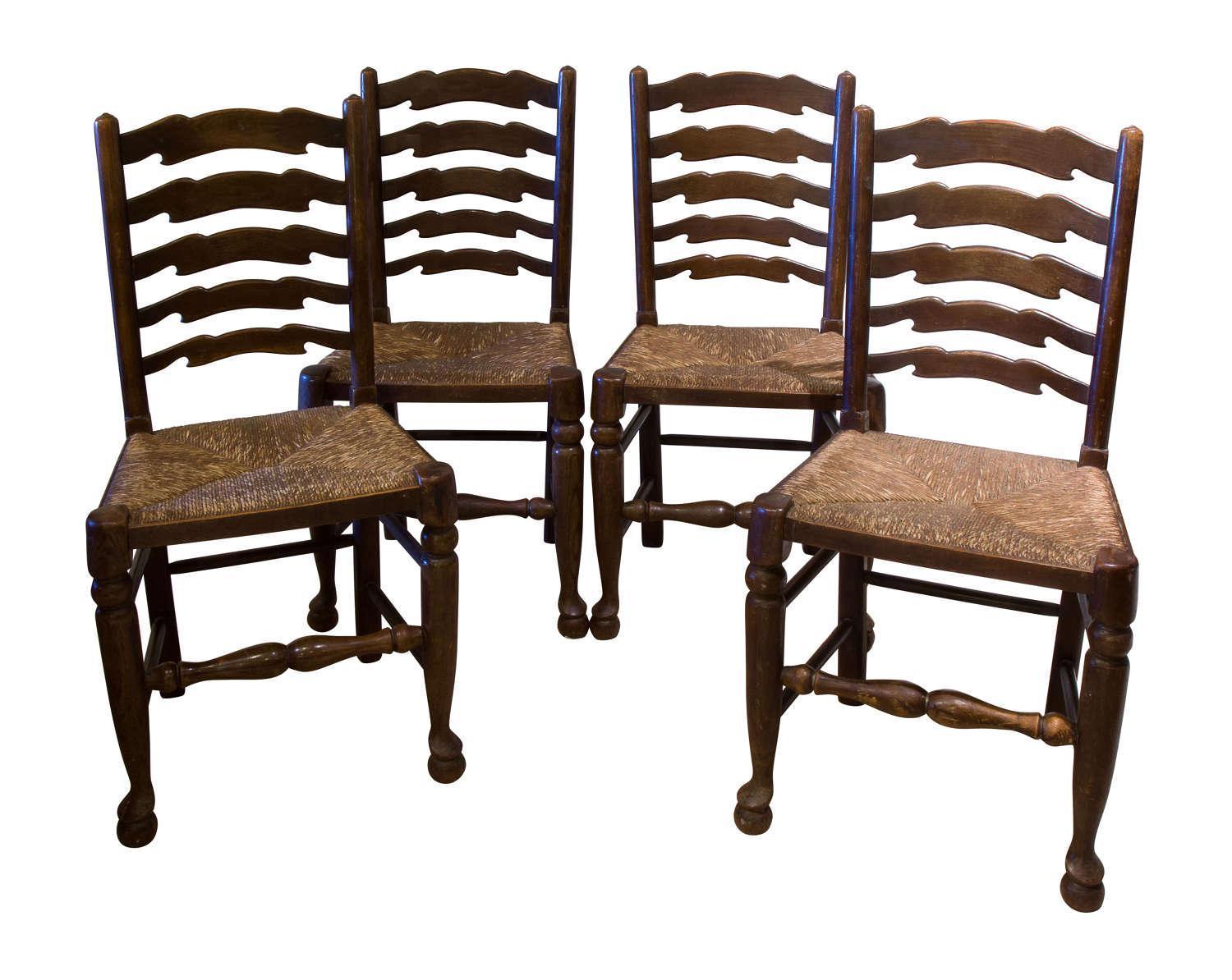 Set of 4 Country Ladderback Chairs c1920 (1 of 1)