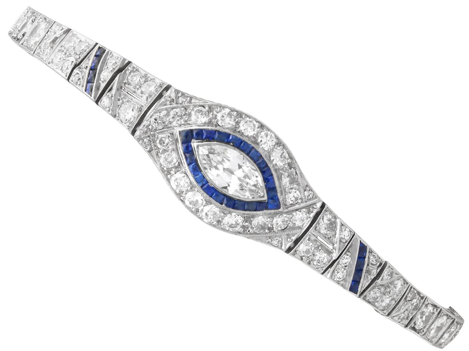 Antique Art Deco 0.30ct Sapphire & 7.58ct Diamond Platinum Bracelet c.1920 (1 of 17)