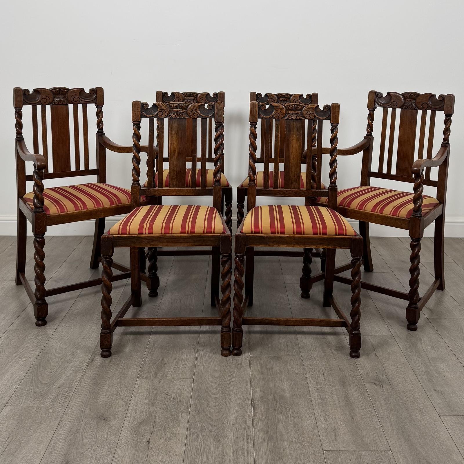 Antique 20th Century Set of 6 Barley Twist Dining Chairs in Oak (1 of 9) Antique 20th Century Set of 6 Barley Twist Dining Chairs in Oak (1 of 9)