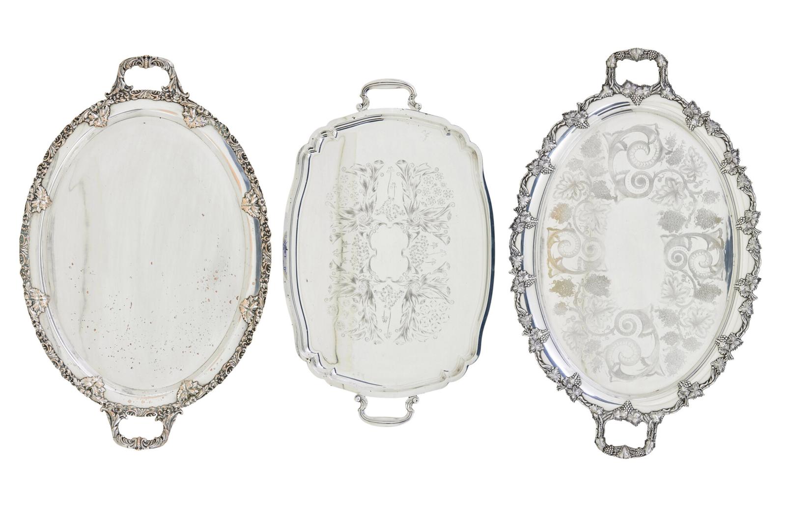 Collection of 3 Silver Plate Ornate Trays (1 of 7) Collection of 3 Silver Plate Ornate Trays (1 of 7)