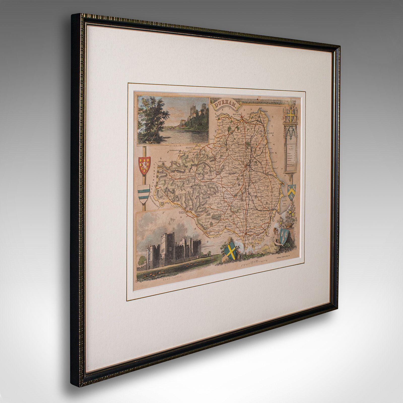 Antique Lithography Map, County Durham, English, Framed Cartography - Victorian (1 of 12)