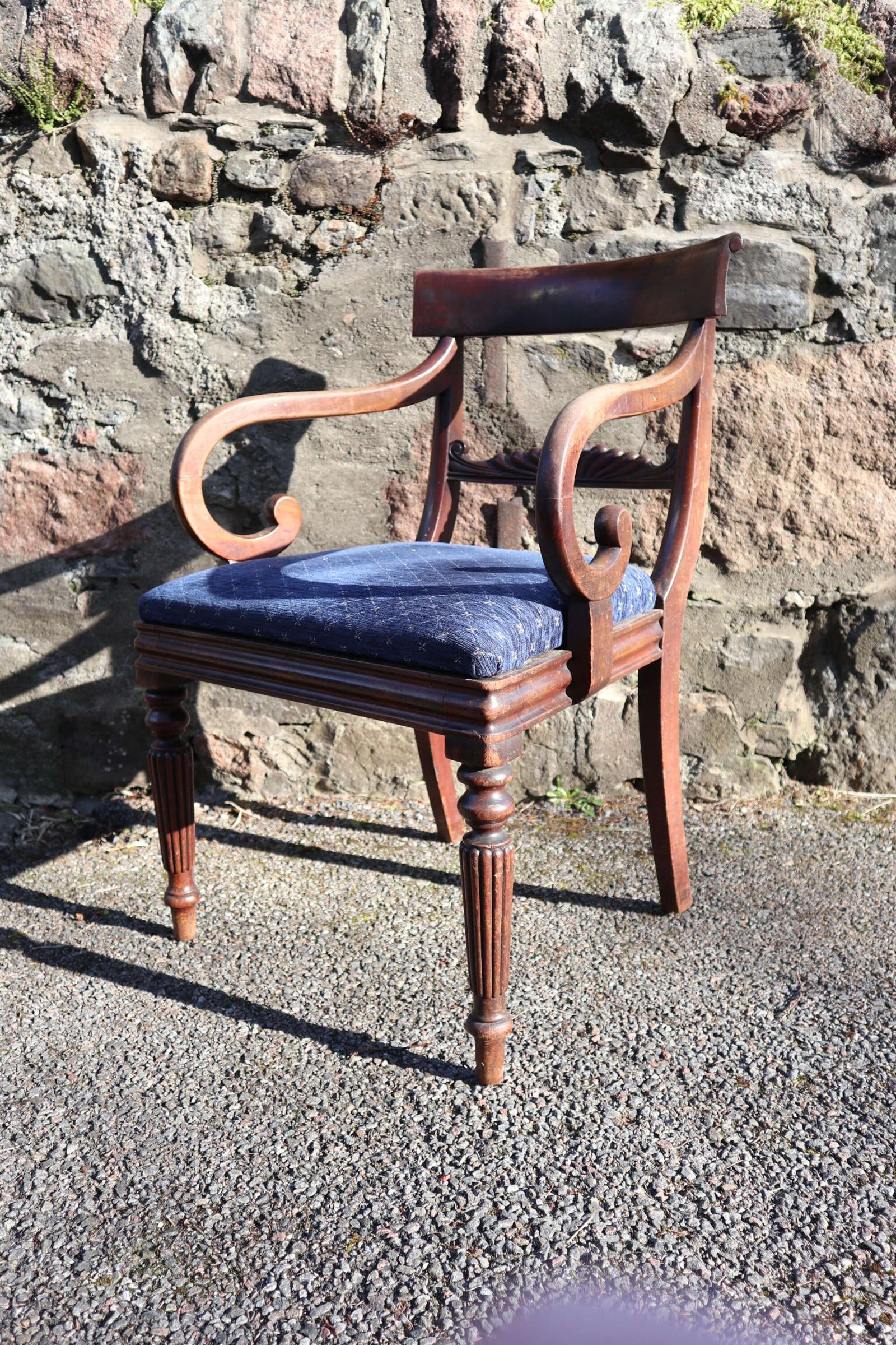 19th Century Regency Trafalgar Scroll Armchair Blue Upholstery c.1820 (1 of 20)