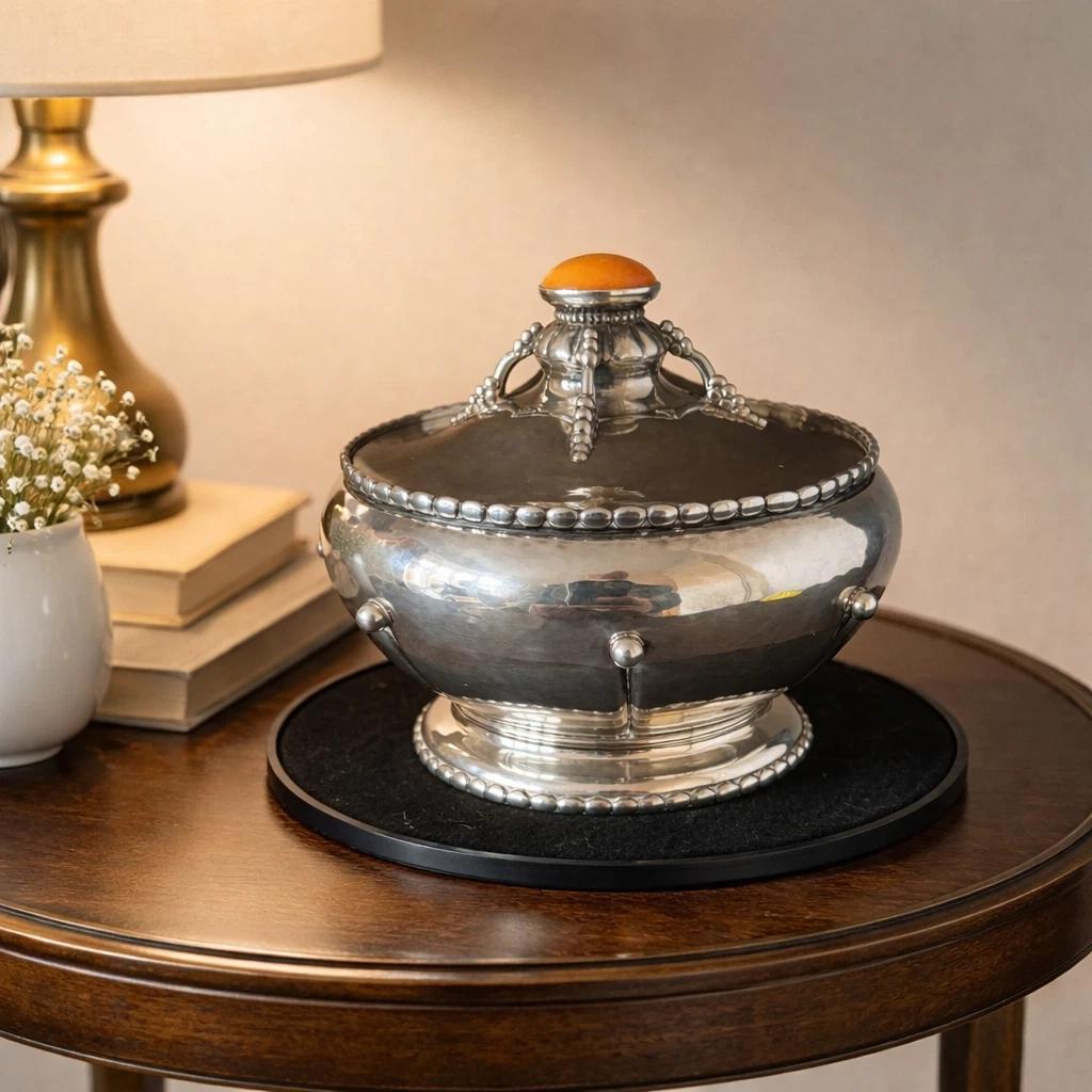 Arts & Crafts Sterling Silver Bowl with Amber Knob by Christian F Heise (1 of 8) Arts & Crafts Sterling Silver Bowl with Amber Knob by Christian F Heise (1 of 8)