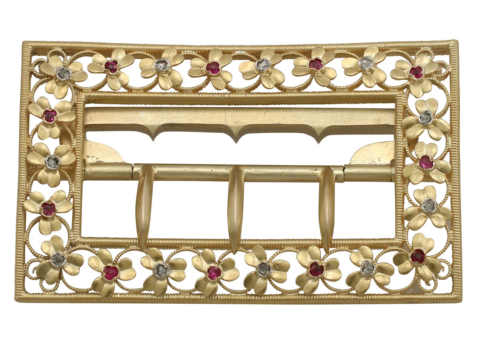 Antique Victorian 0.18ct Diamond & 0.19ct Ruby 20ct Yellow Gold Belt Buckle (1 of 9)