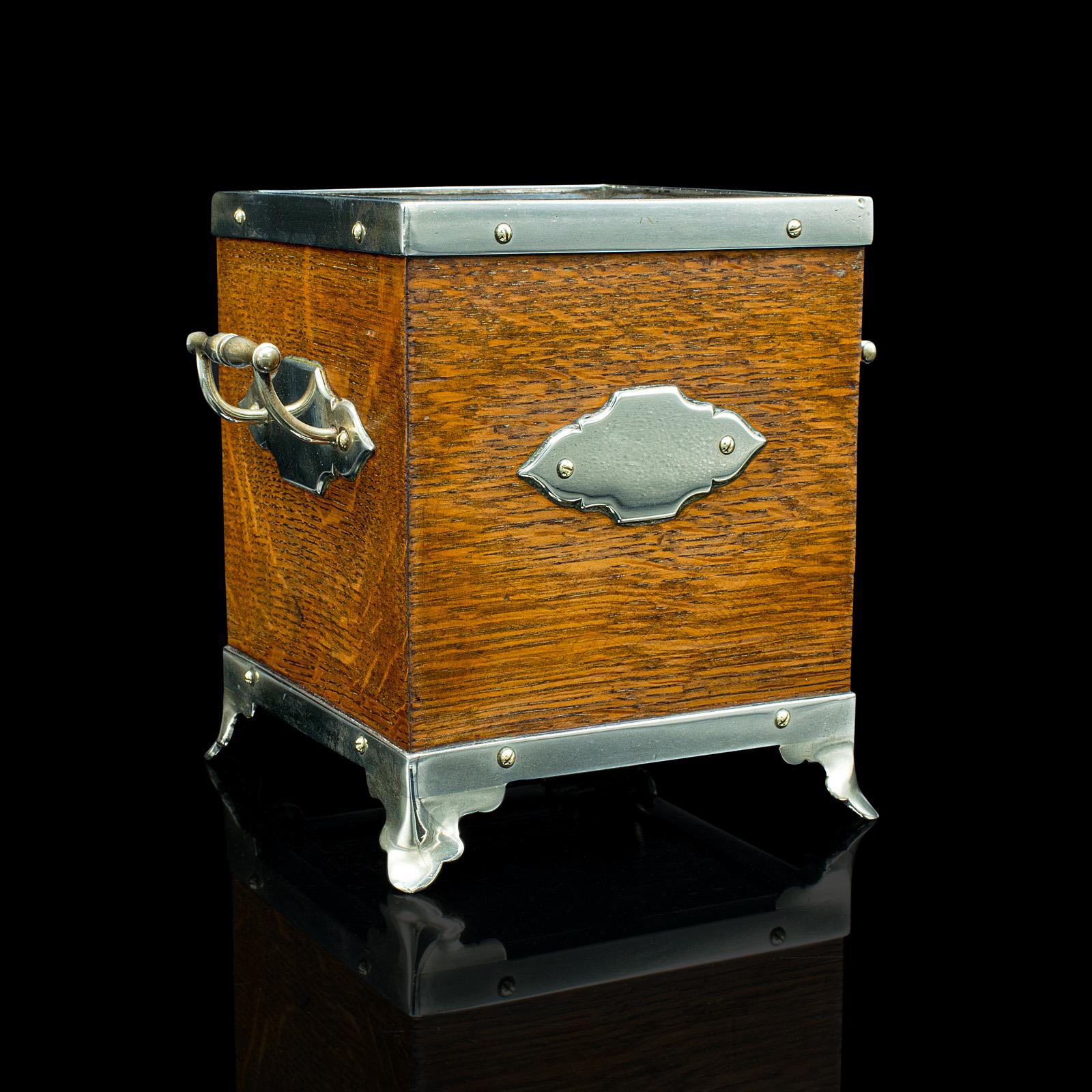 Antique Desk Tidy, English, Oak, Silver Plate, Decorative Box, Edwardian, C.1910 (1 of 9)