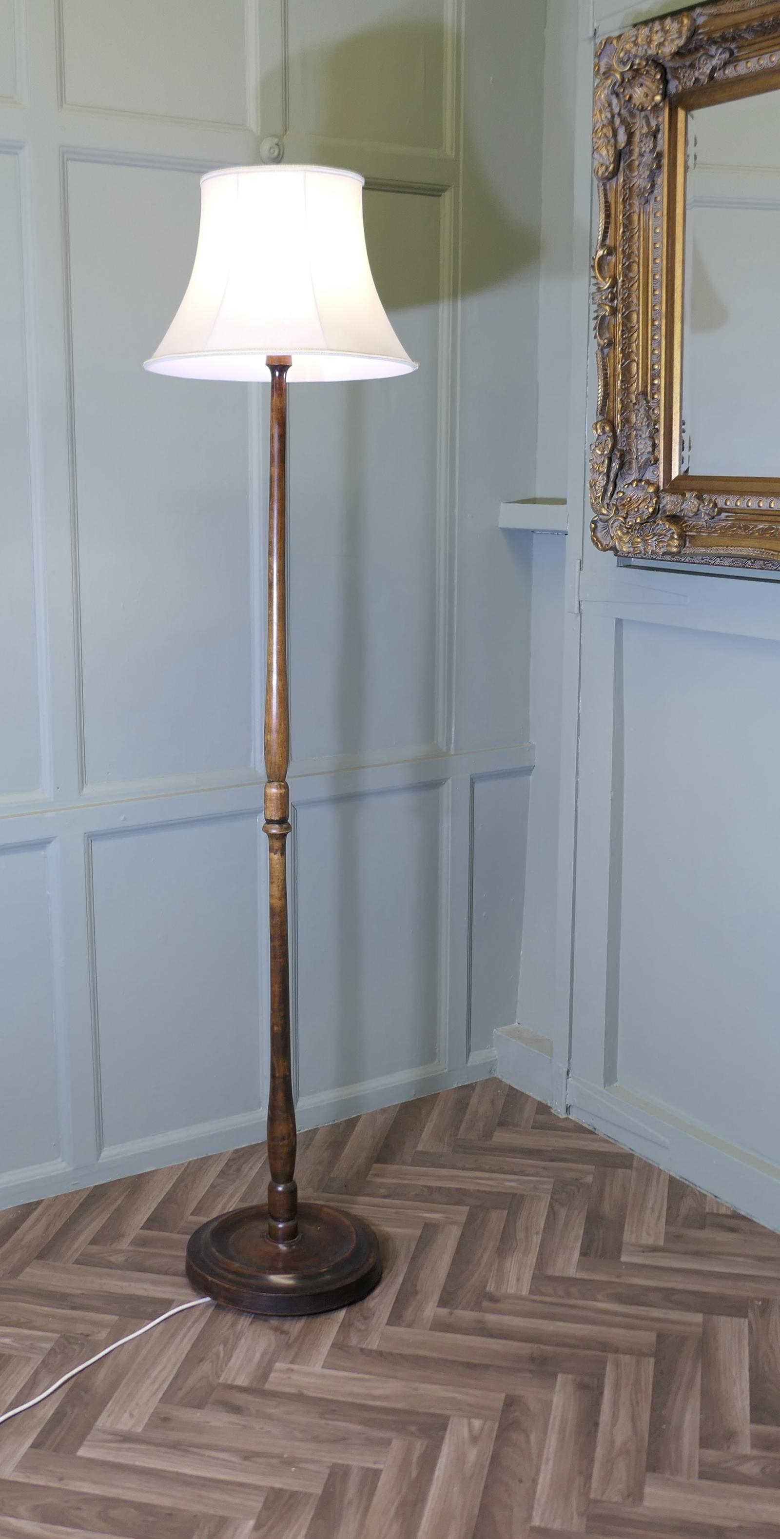 Beech Standard or Floor Lamp with Linen Shade (1 of 5)