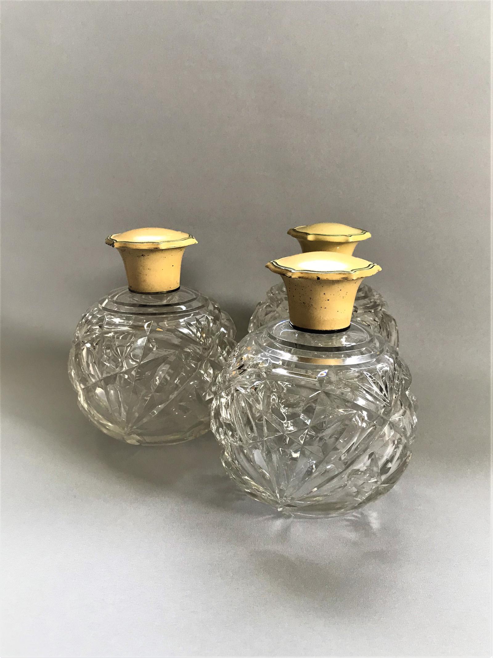 Lovely Trio of Art Deco Cut Glass Cologne Bottles (1 of 5) Lovely Trio of Art Deco Cut Glass Cologne Bottles (1 of 5)