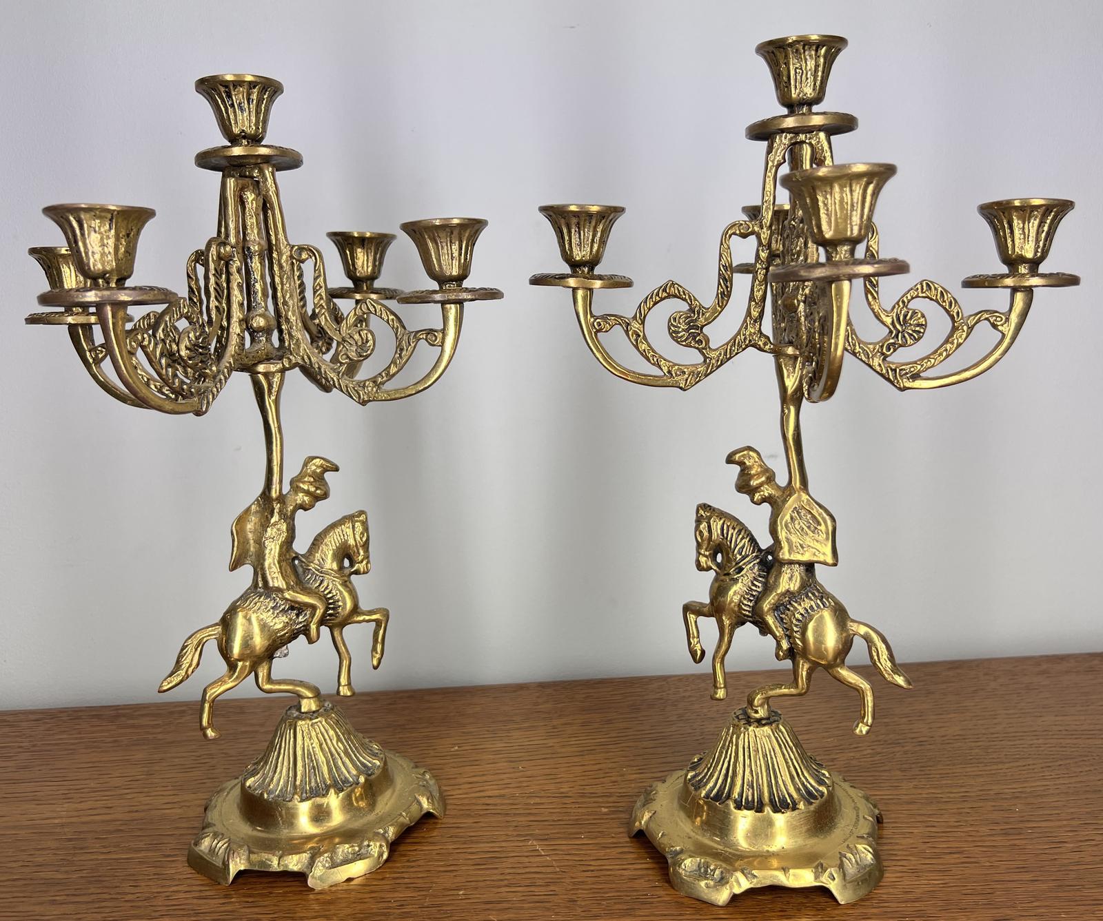 Candelabra Set Vintage Brass Horse Rider Ornate Candle Holders (1 of 13)