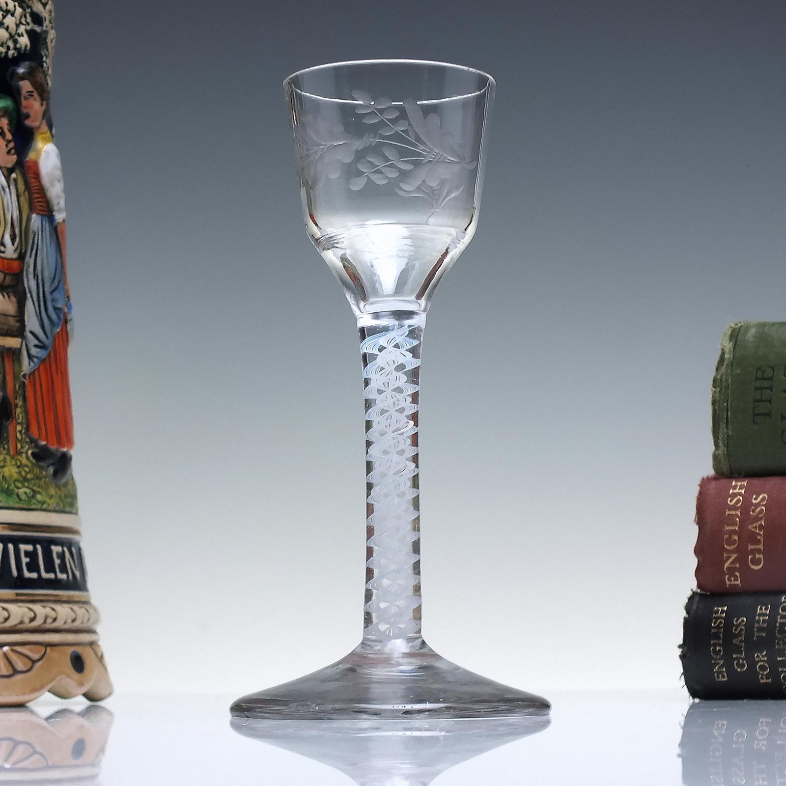 18th Century Engraved Opaque Twist Wine Glass C1760 (1 of 5) 18th Century Engraved Opaque Twist Wine Glass C1760 (1 of 5)