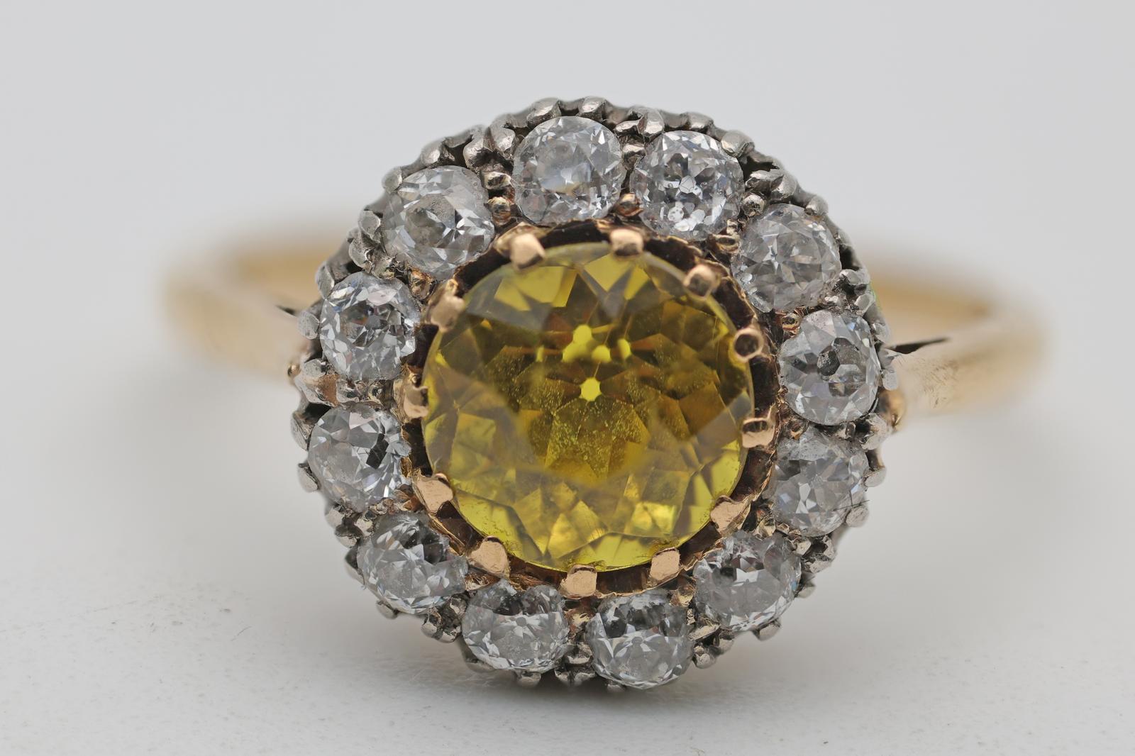 Edwardian Yellow Sapphire and Diamond Cluster Ring (1 of 4) Edwardian Yellow Sapphire and Diamond Cluster Ring (1 of 4)