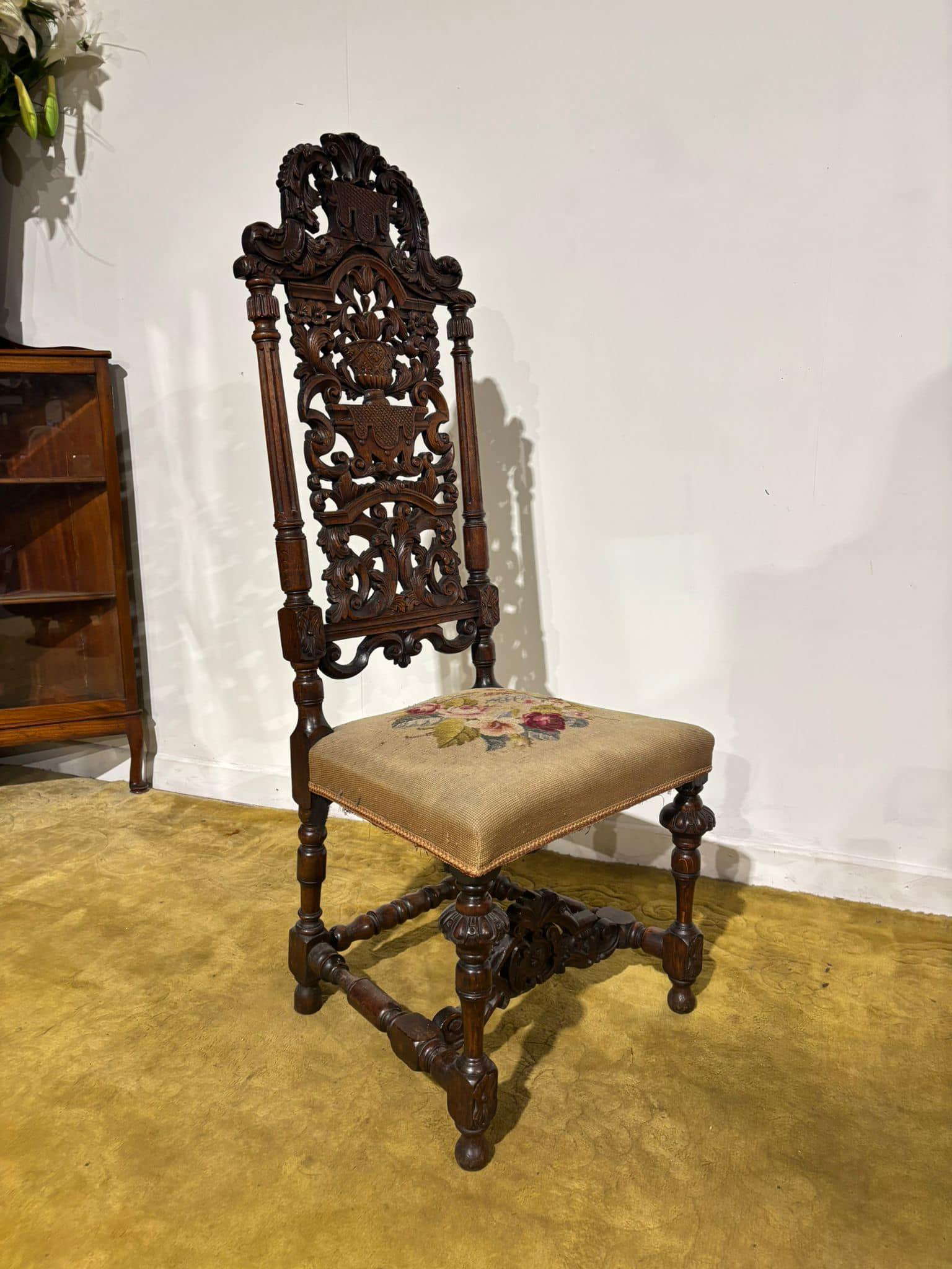 Carolean Carved Oak High Back Chair (1 of 15)