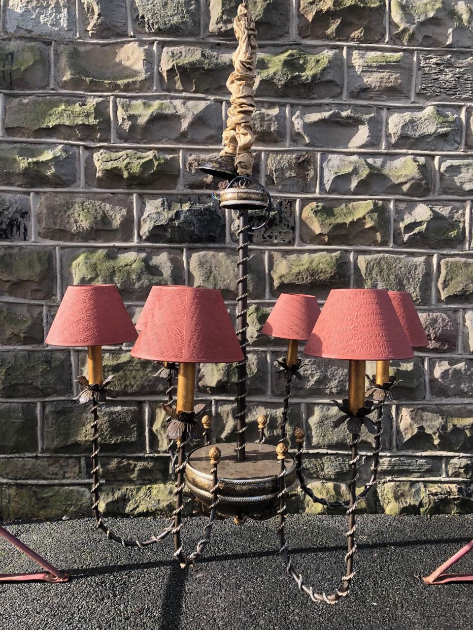 Ornate English Gothic Iron & Gilt Chandelier (1 of 7)