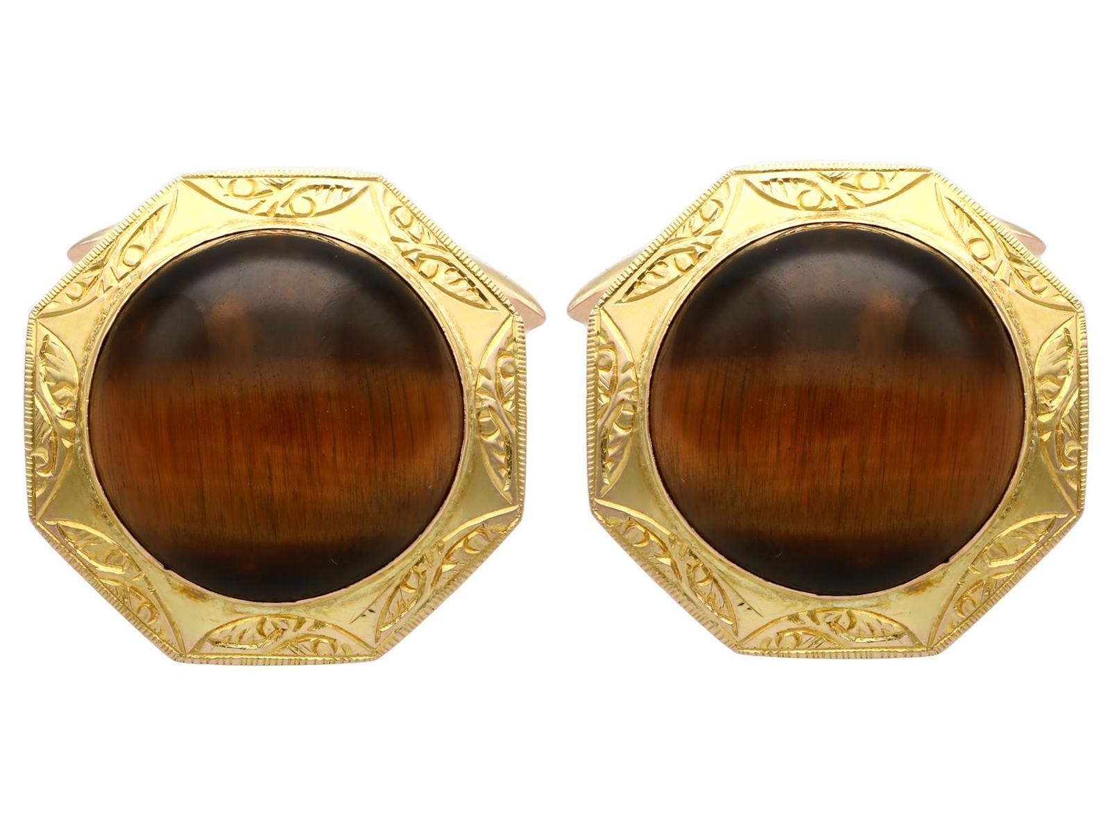 Vintage 15.46ct Tigers Eye & 14ct Yellow Gold Cufflinks c.1940 (1 of 8)