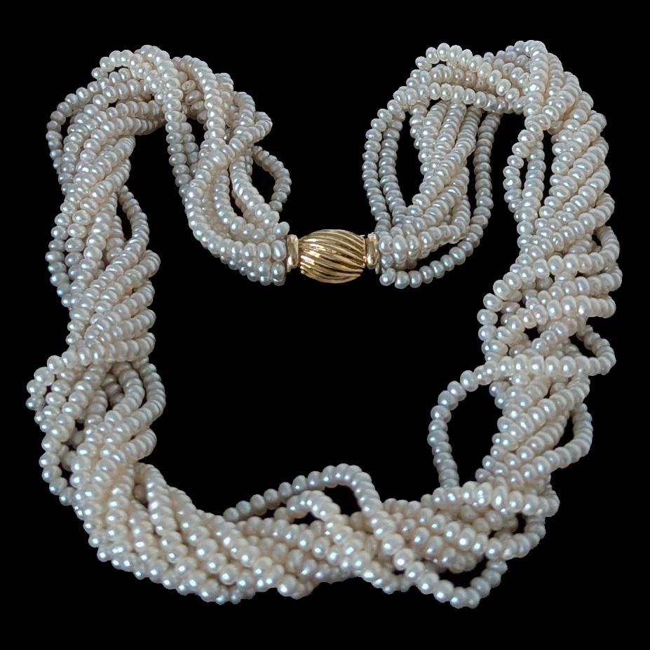Vintage 1950s Multi-strand Seed Pearl Necklace with 9ct Gold Barrel Clasp (1 of 7)