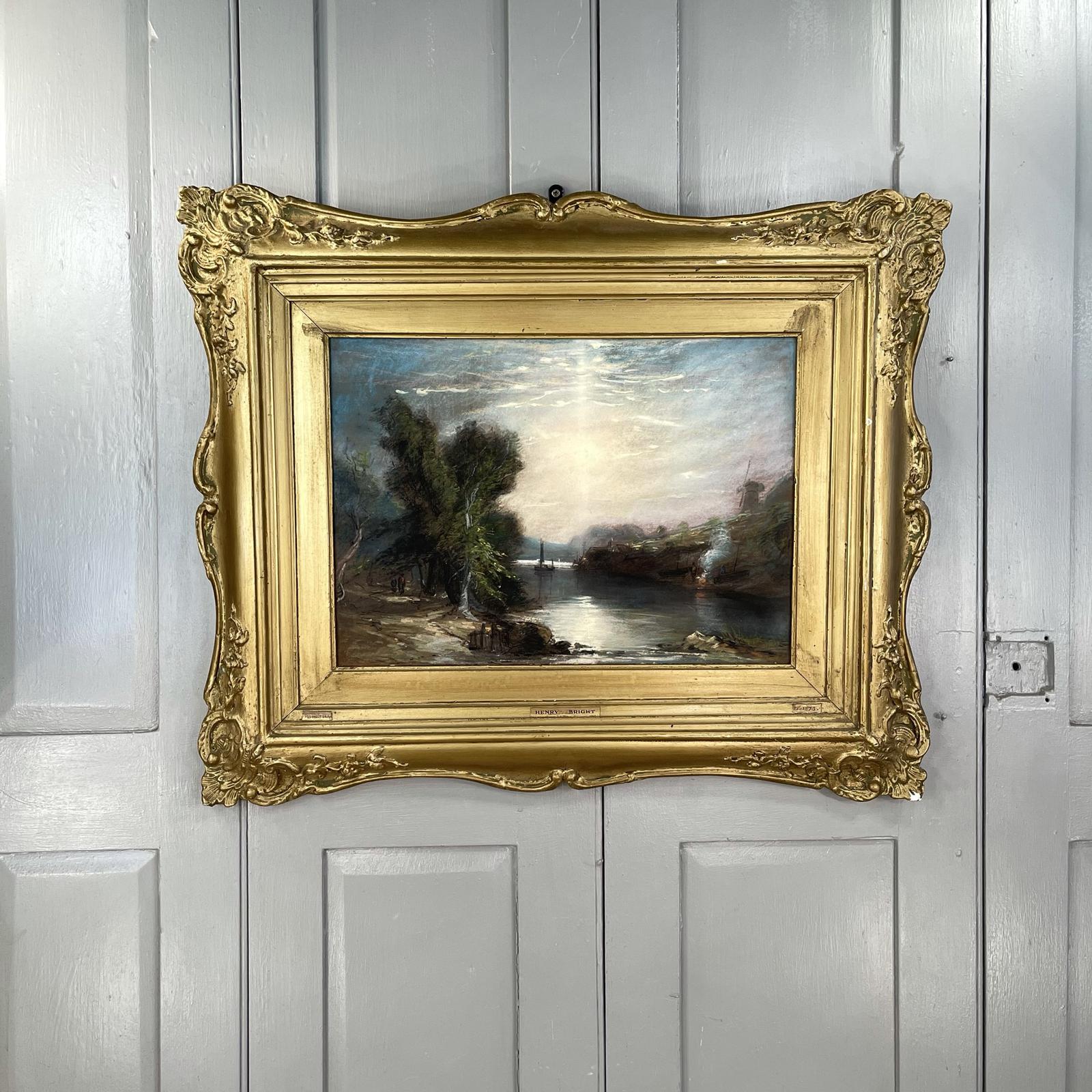 Antique Victorian Landscape in Pastel of the Norfolk Broads by Henry Bright of the Norwich School of Painters (1 of 10)