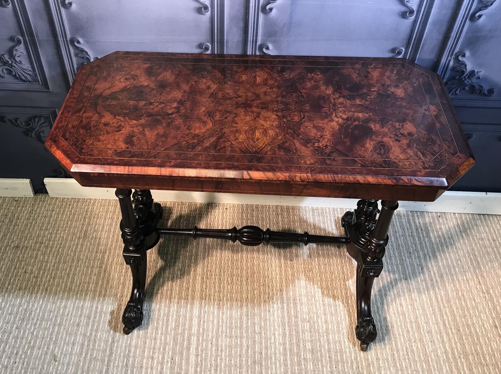 Victorian Burr Walnut Stretcher Table (1 of 1) Victorian Burr Walnut Stretcher Table (1 of 1)
