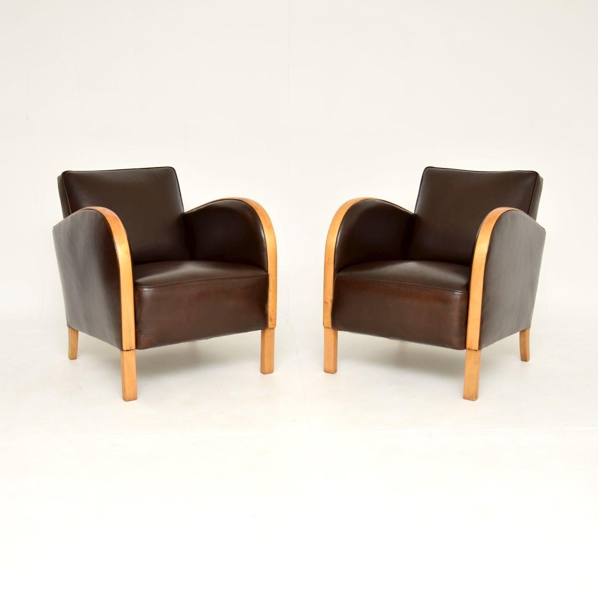 Pair of Swedish Art Deco Armchairs in Satin Birch and Leather (1 of 12)