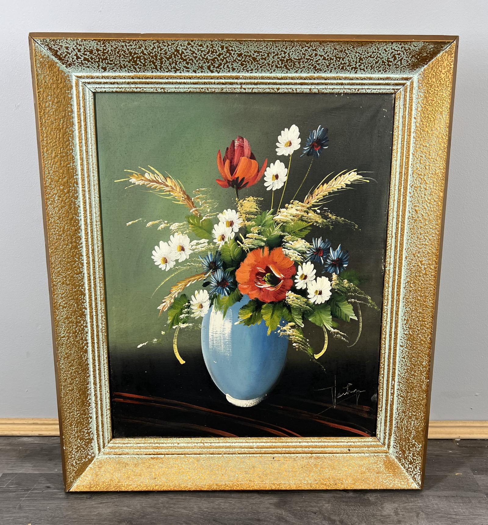 Vintage French Painting Floral Still Life in Ornate Frame Signed (LOT 3877) (1 of 8)