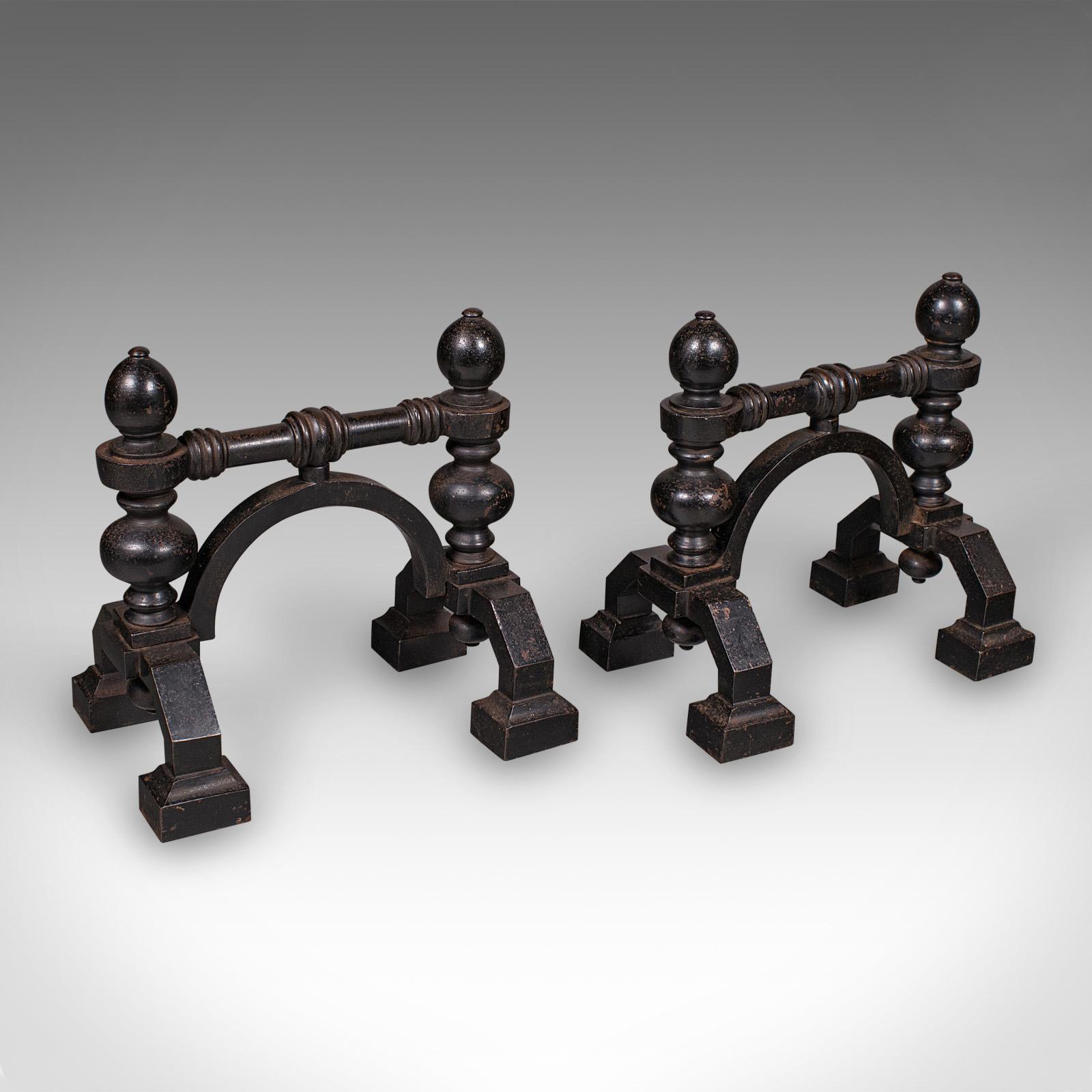 Pair of Antique Fireside Tool Rests, English, Cast Iron, Hearth Stand - Victorian (1 of 7)
