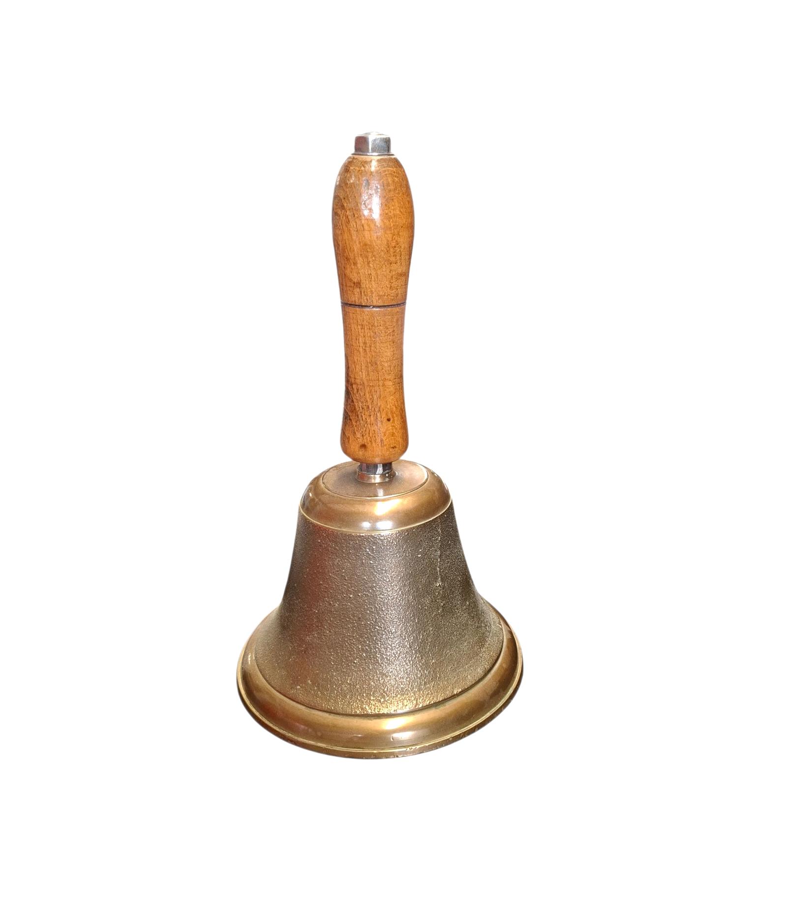 Vintage Solid Brass School Masters Bell with Elm Handle (1 of 1)