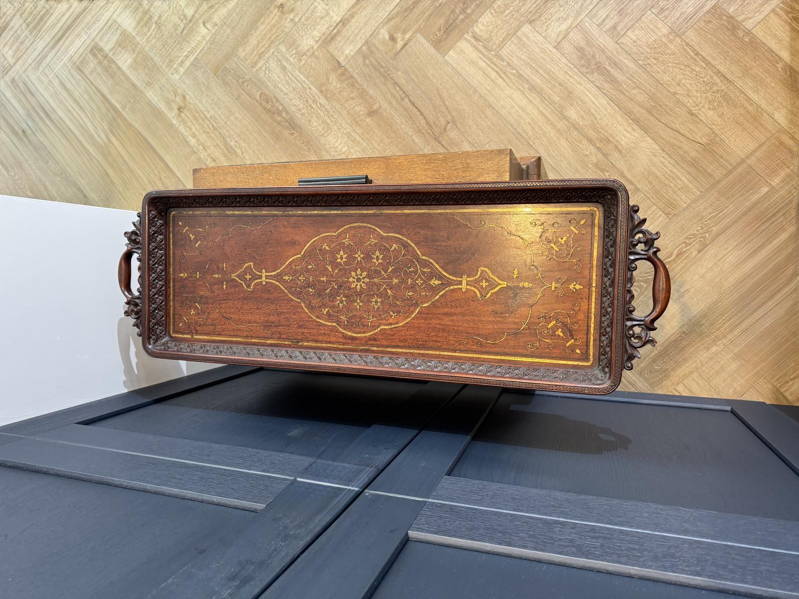 Indian Hardwood and Brass Inlaid Tray (1 of 6)