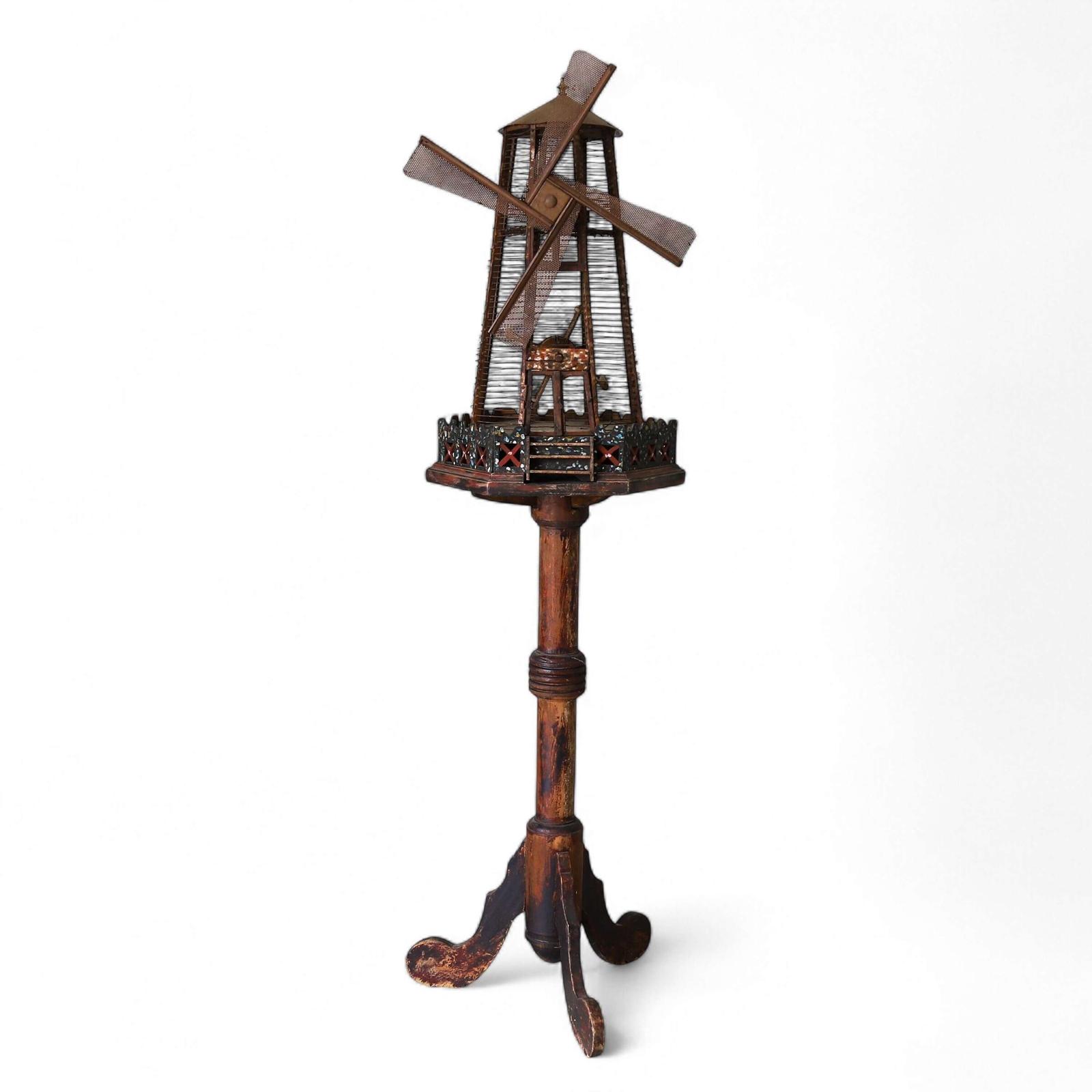 Folk Art Windmill on Stand - Hand‑Made & Hand‑Painted Decorative Architectural Model (1 of 16)